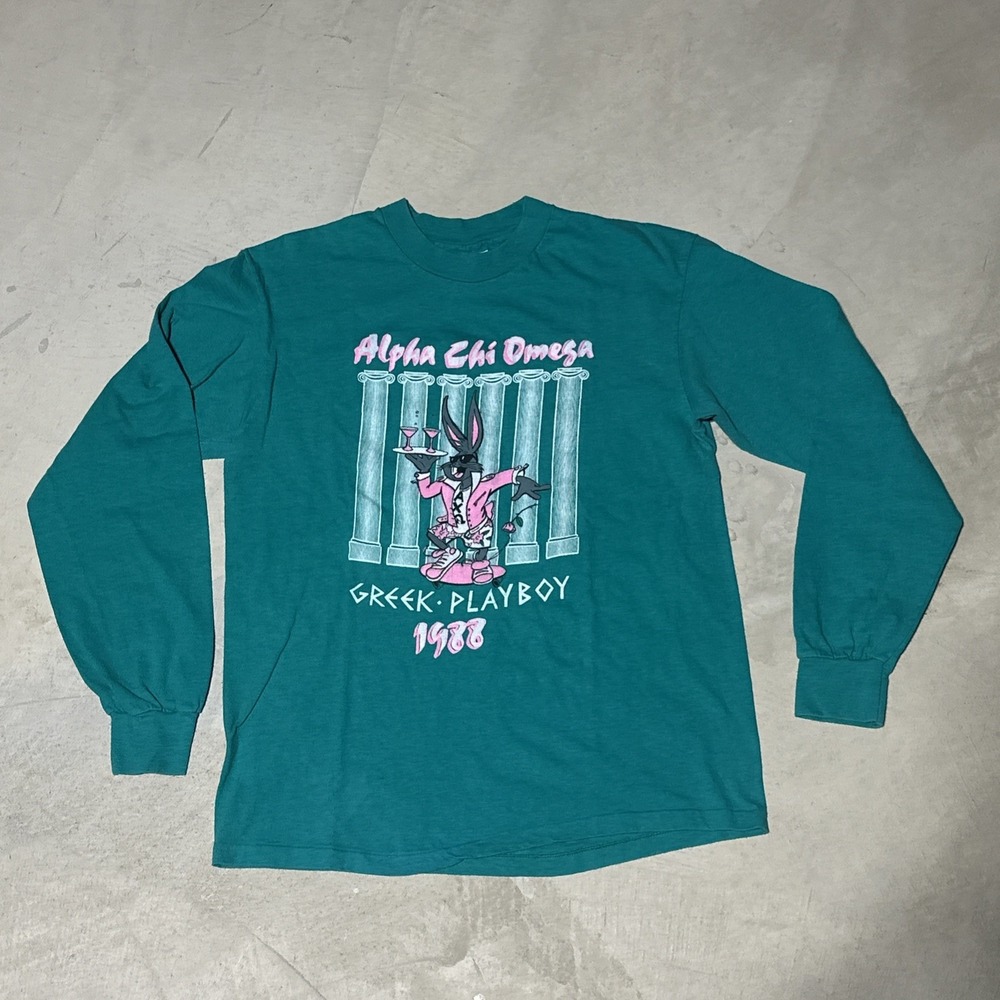 VINTAGE Alpha Chi Omega Shirt SZ L Fraternity Sorority Greek Rush MIZZOU 1988